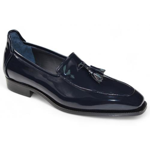 Duca Di Matiste "Fano" Navy Genuine Italian Patent Leather Tassel Loafers.